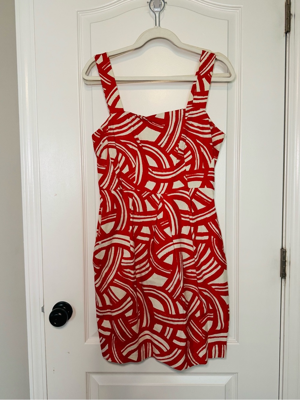 Banana Republic Red and White Abstract Square-Neck Mini Dress